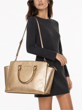 Michael Kors Metallic Gold Leather Large Selma Tote